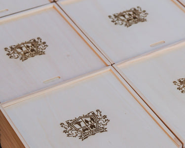 Luxury branded gift sets, engraved logo on a wood gift box | Dusky Lark