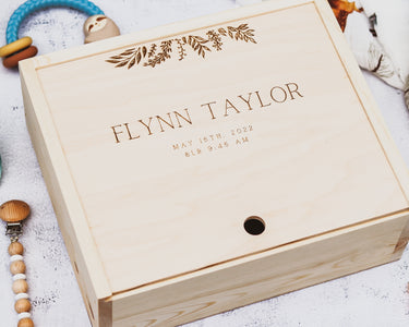 Baby Keepsake Box - Leaves Border - DUSKY LARK